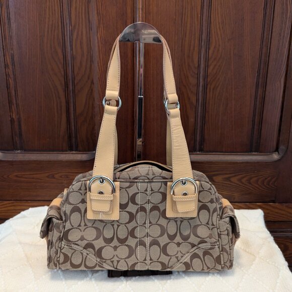 Coach Vintage Y2K Classic C Logo Soho Mini Boston Tan Canvas Leather Handbag - Picture 2 of 12